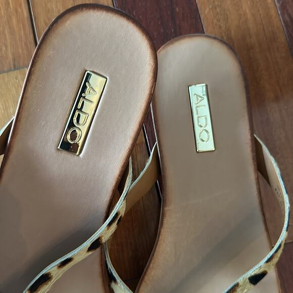 NEW Aldo Animal Print Thong Sandals Flip Flops 8.5 Brown Resortwear Beach Cruise - Picture 2 of 6